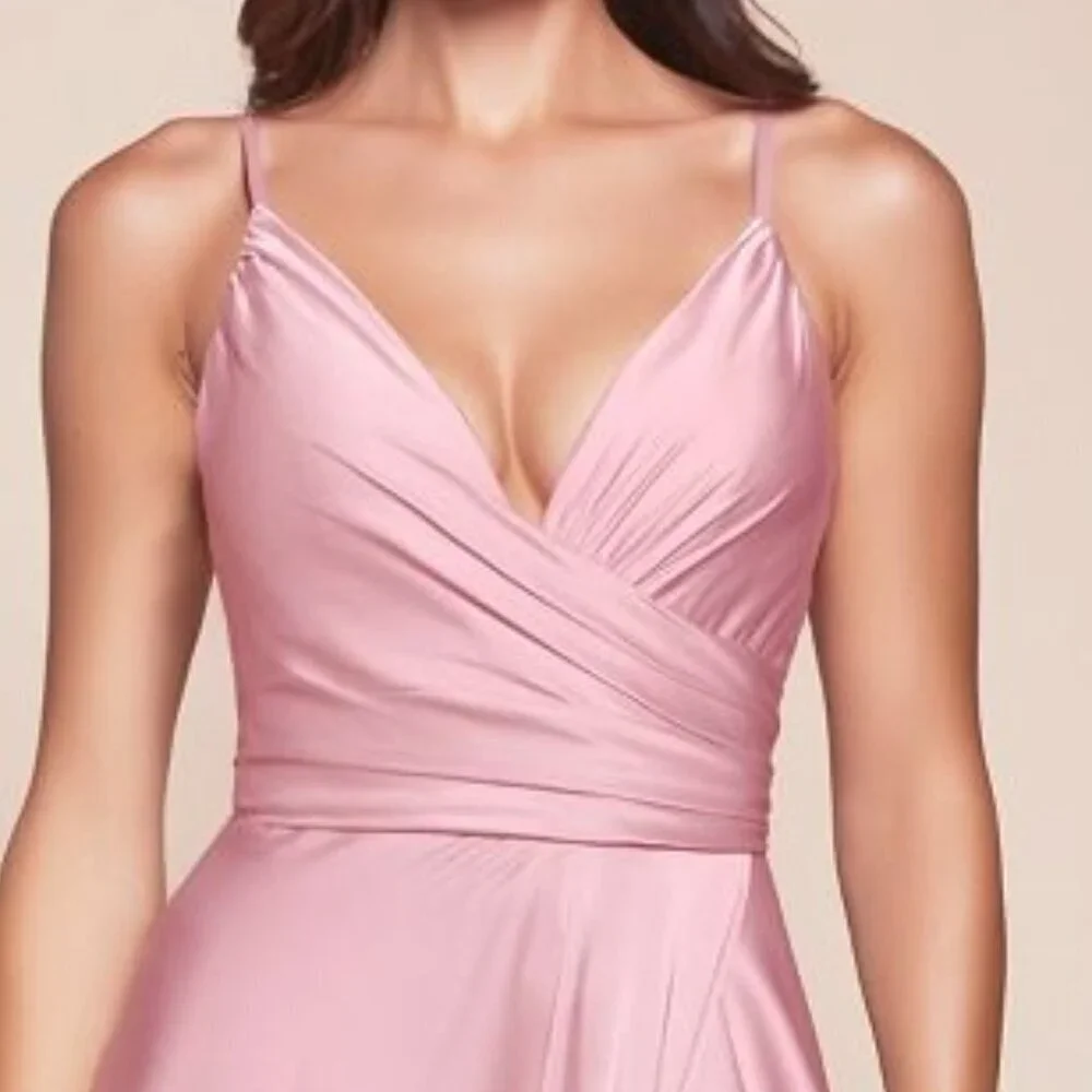N/A NEW V-NECKLINE A-LINE FASHIONABLE SATIN DRESS WITH ADJUSTABLE STRAPS CD 7485